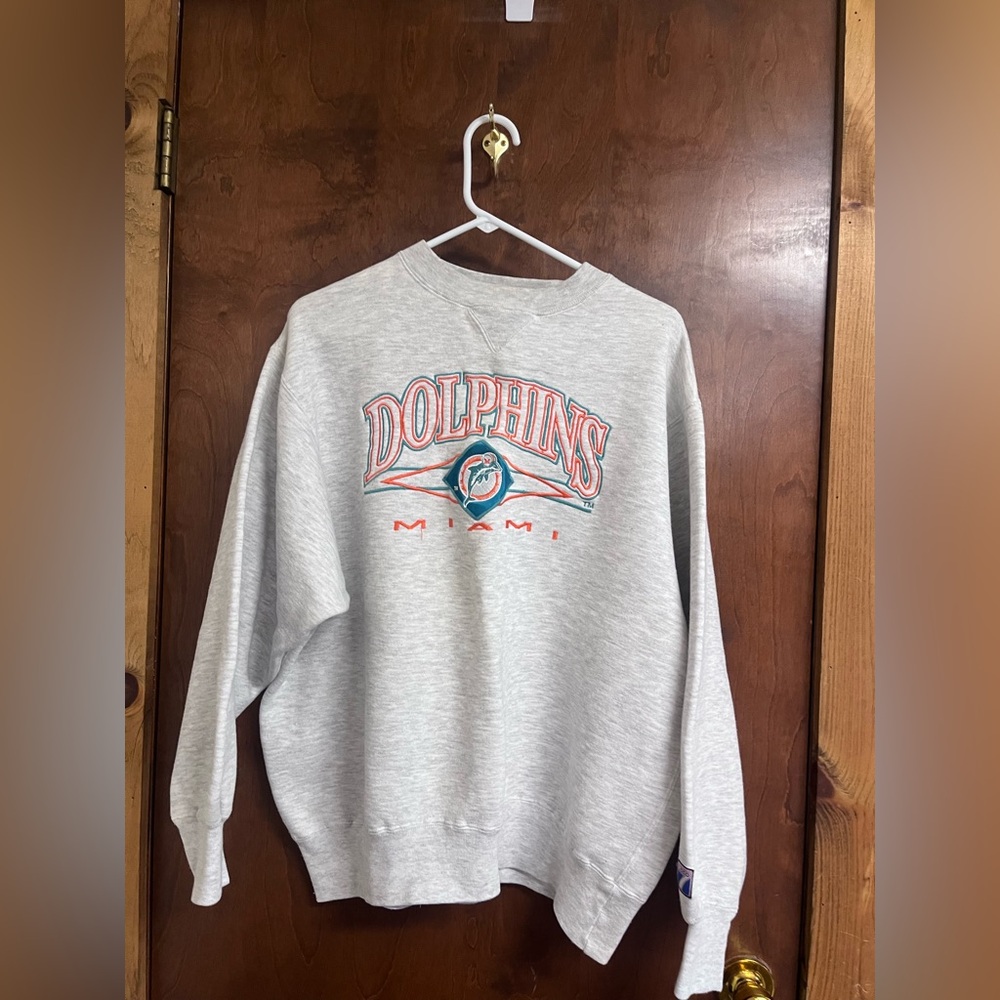 Vintage LOGO 7 Gray Dolphins Crewneck Sweater